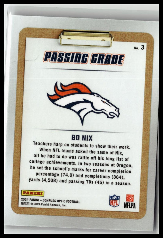 2024 Donruss Optic #3 Bo Nix Passing Grade