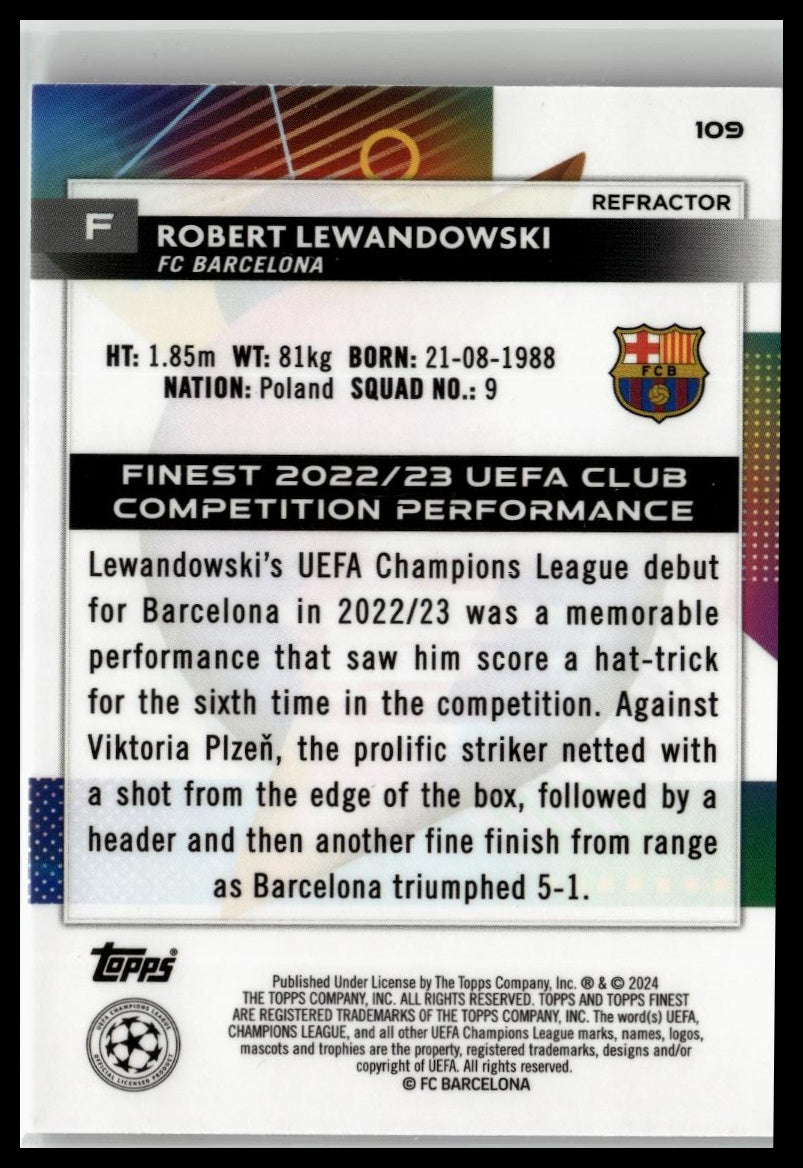 2023-24 Finest UEFA Club Competitions Robert Lewandowski Refractor #109