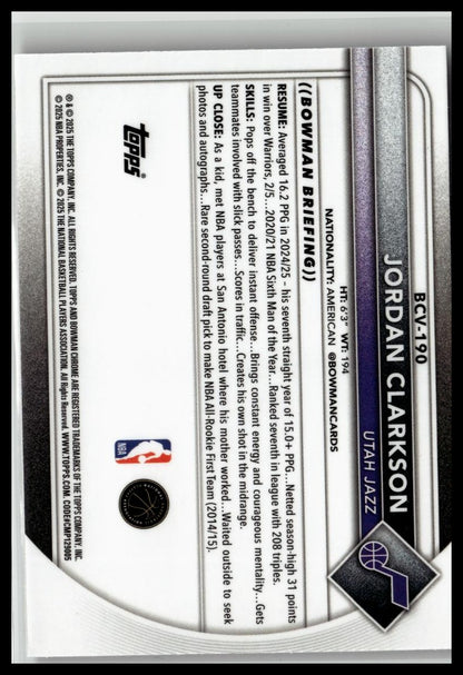 2025-26 Bowman #BCV-190 Jordan Clarkson Chrome Reptilian Refractors