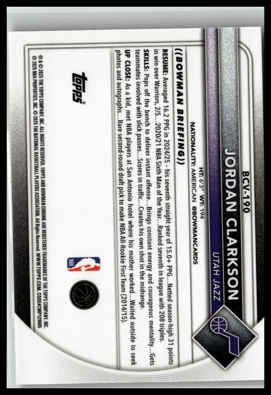 2025-26 Bowman #BCV-190 Jordan Clarkson Chrome Reptilian Refractors