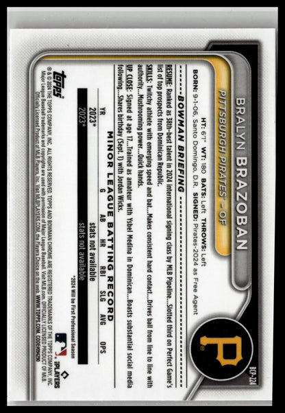 2024 Bowman Chrome #BCP-224 Bralyn Brazoban Prospects Pink Mojo Refractors #/199