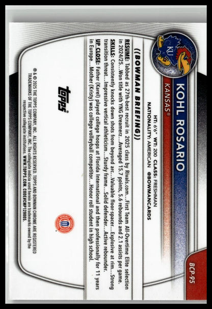 2025-26 Bowman #BCP-95 Kohl Rosario Chrome Prospects Reptilian Refractor