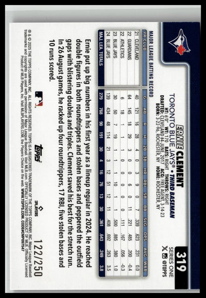 2025 Topps #319 Ernie Clement Purple Holo Foil #/250
