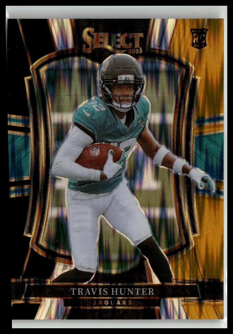 2025 Panini Select #128 Travis Hunter Green and Yellow Prizm Shock