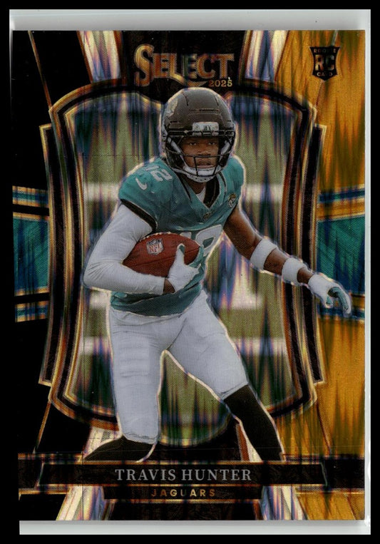 2025 Panini Select #128 Travis Hunter Green and Yellow Prizm Shock