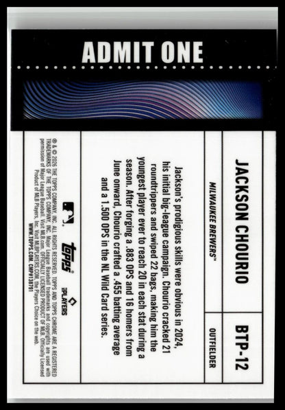 2026 Topps Chrome #BTP-12 Jackson Chourio Big Ticket Players Refractor