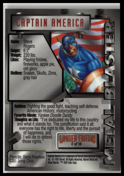 1995 Metal Marvel #2 Captain America Metal Blasters