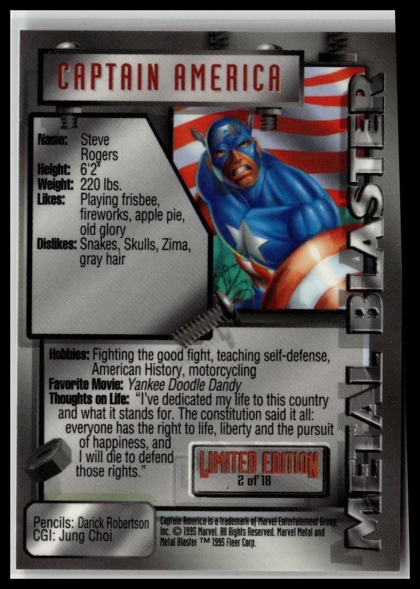 1995 Metal Marvel #2 Captain America Metal Blasters