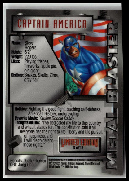 1995 Metal Marvel #2 Captain America Metal Blasters