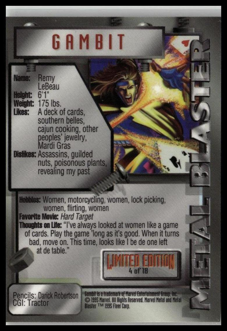 1995 Metal Marvel #4 Gambit Metal Blasters