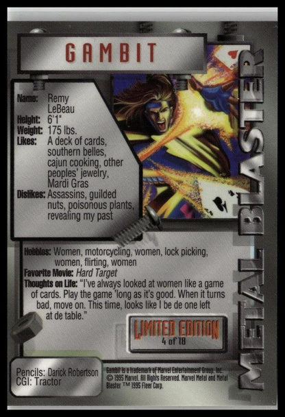 1995 Metal Marvel #4 Gambit Metal Blasters