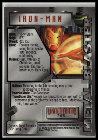 1995 Metal Marvel #7 Iron Man Metal Blasters