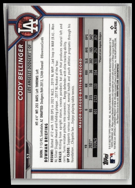 2022 Bowman #57 Cody Bellinger Purple Pattern #/199