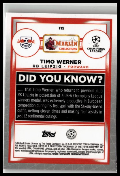 2022-23 Merlin UEFA #115 Timo Werner Rose Gold Shimmer Refractor #/299