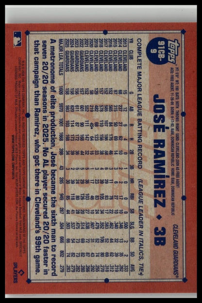 2026 Topps Chrome #91CB-9 José Ramírez 1991 Topps Chrome Baseball