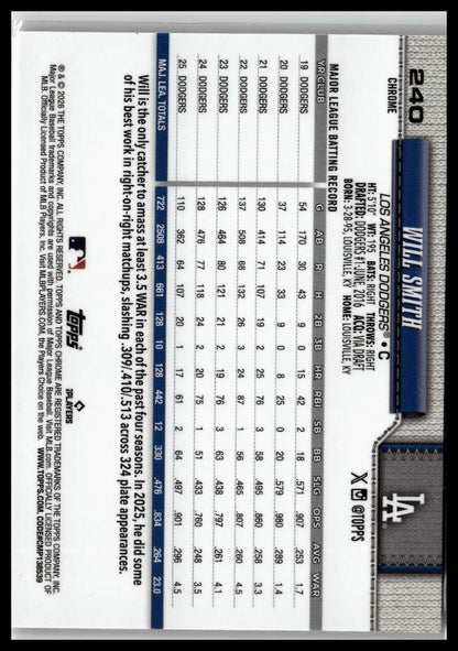 2026 Topps Chrome #240 Will Smith Red Baseball Refractors