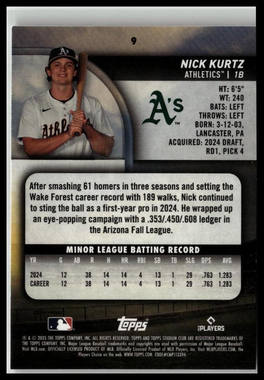 2025 Stadium Club #9 Nick Kurtz