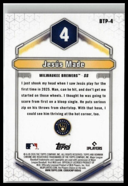 2026 Bowman #BTP-4 Jesús Made Bowman Scouts' Top 100