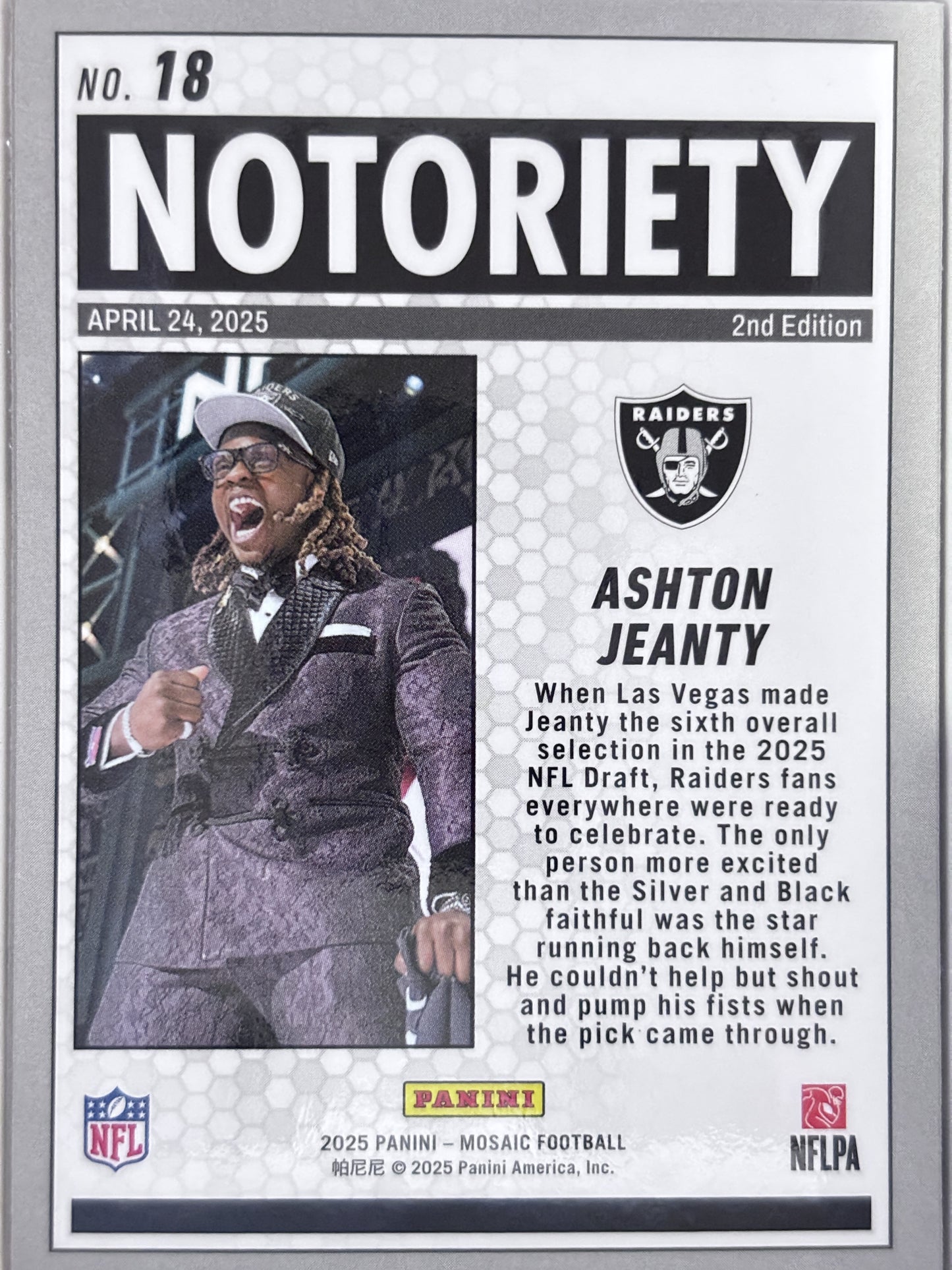 2025 Panini Mosaic Ashton Jeanty Notoriety Mosaic #18 Las Vegas Raiders