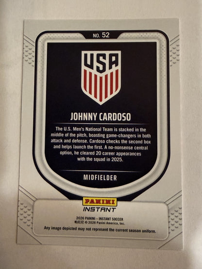 2026 Panini Instant USA Soccer #52 Johnny Cardoso Red, White & Blue