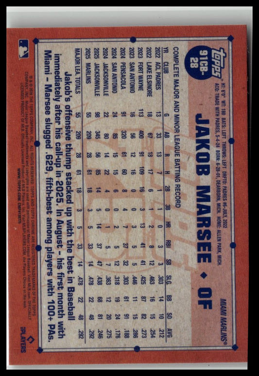 2026 Topps Chrome #91CB-28 Jakob Marsee 1991 Topps Baseball 35th Anniversary