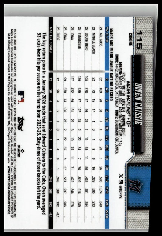 2026 Topps Chrome #115 Owen Caissie X-Fractors