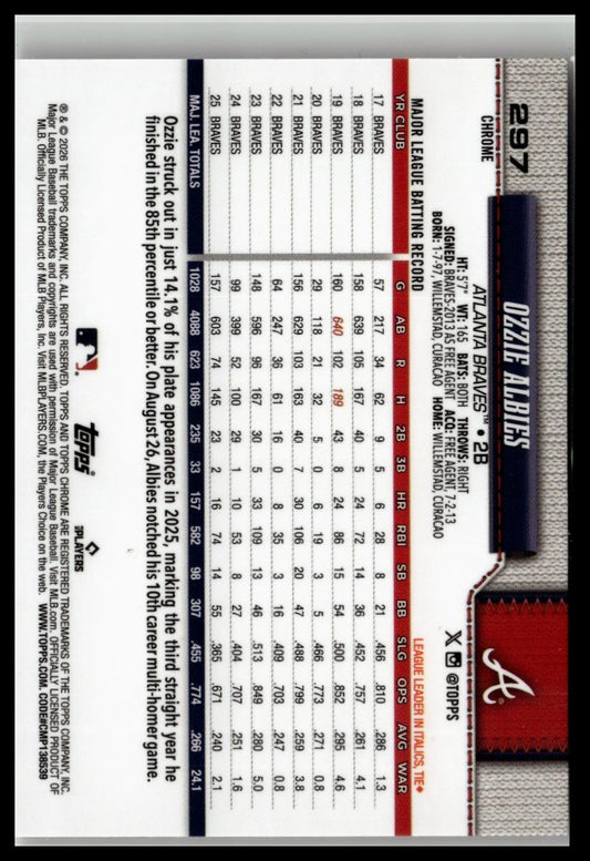 2026 Topps Chrome #297 Ozzie Albies Baseball Seams Refractors