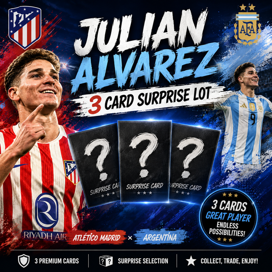 JULIAN ALVAREZ - 3-Card Surprise Lot from Topps and/or Panini - (Atlético Madrid, Argentina)